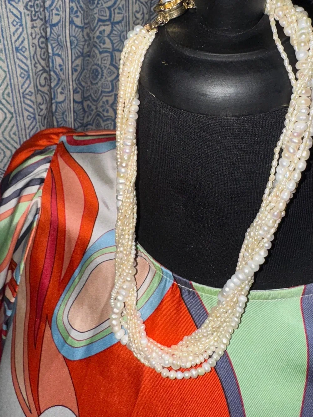 Vintage Multi-Strand Freshwater Pearl Torsade Necklace - Ornate Clasp